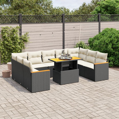 10-tlg. Garten-Sofagarnitur mit Kissen Schwarz Poly Rattan - Pazzar.ch