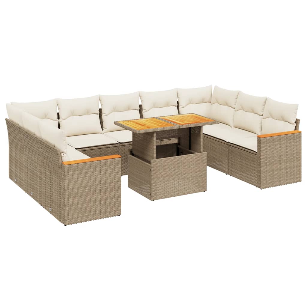 10-tlg. Garten-Sofagarnitur mit Kissen Beige Poly Rattan - Pazzar.ch