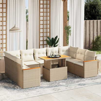 10-tlg. Garten-Sofagarnitur mit Kissen Beige Poly Rattan - Pazzar.ch