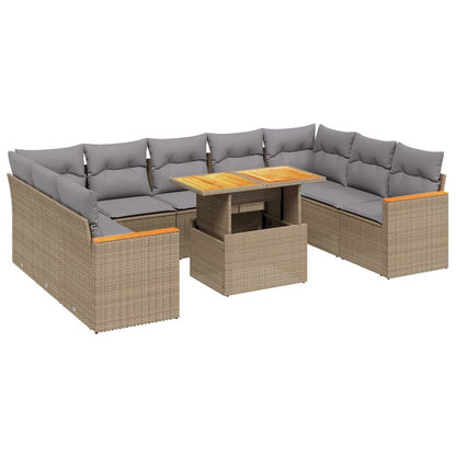 10-tlg. Garten-Sofagarnitur mit Kissen Beige Poly Rattan - Pazzar.ch