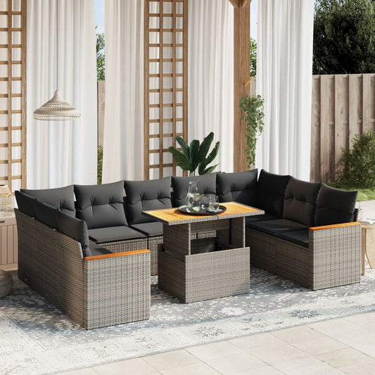 10-tlg. Garten-Sofagarnitur mit Kissen Grau Poly Rattan - Pazzar.ch