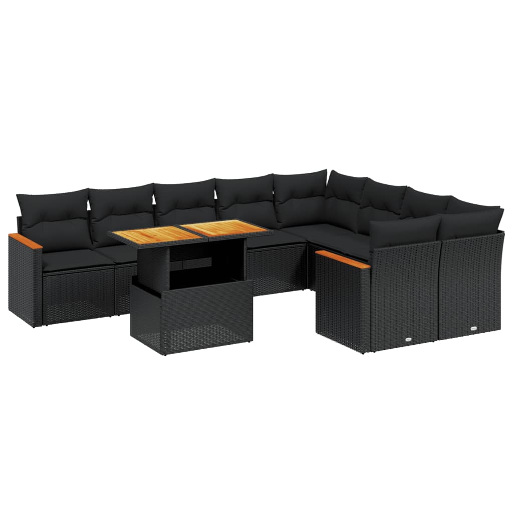 10-tlg. Garten-Sofagarnitur mit Kissen Schwarz Poly Rattan - Pazzar.ch