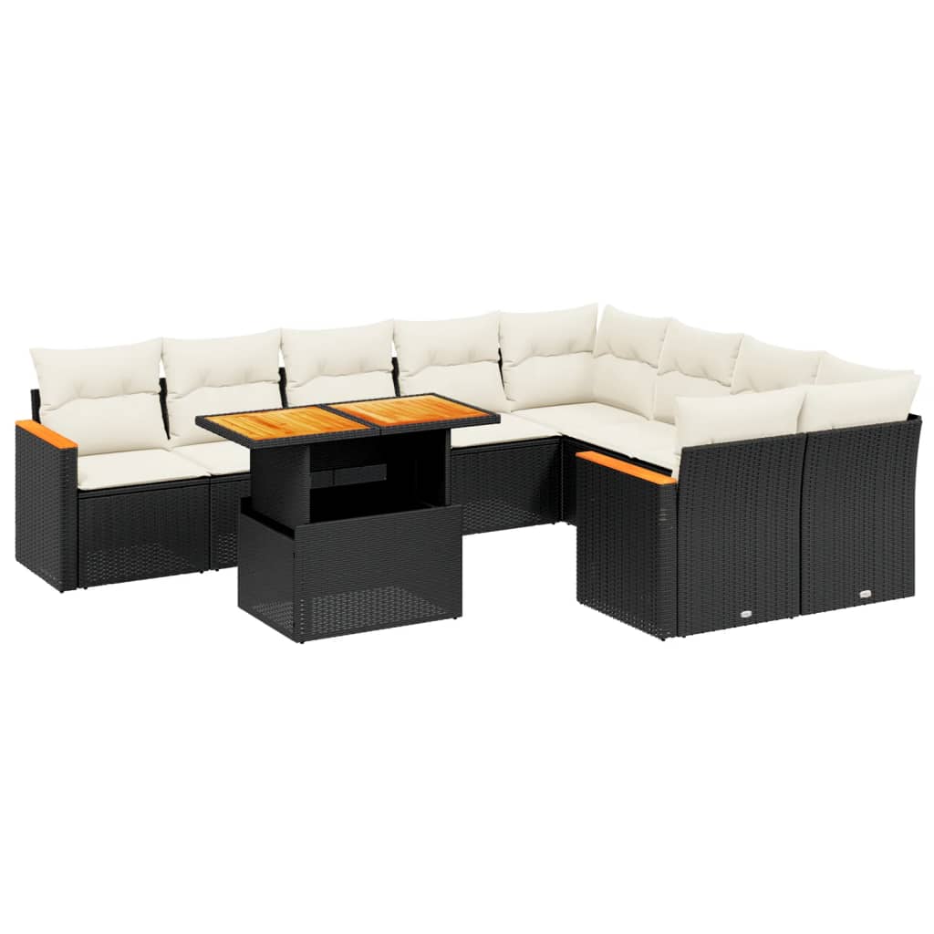 10-tlg. Garten-Sofagarnitur mit Kissen Schwarz Poly Rattan - Pazzar.ch