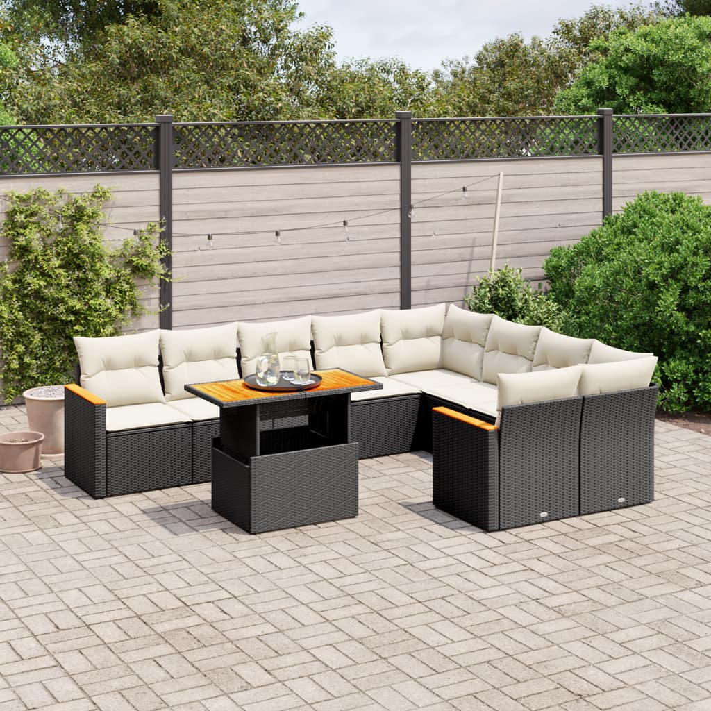 10-tlg. Garten-Sofagarnitur mit Kissen Schwarz Poly Rattan - Pazzar.ch