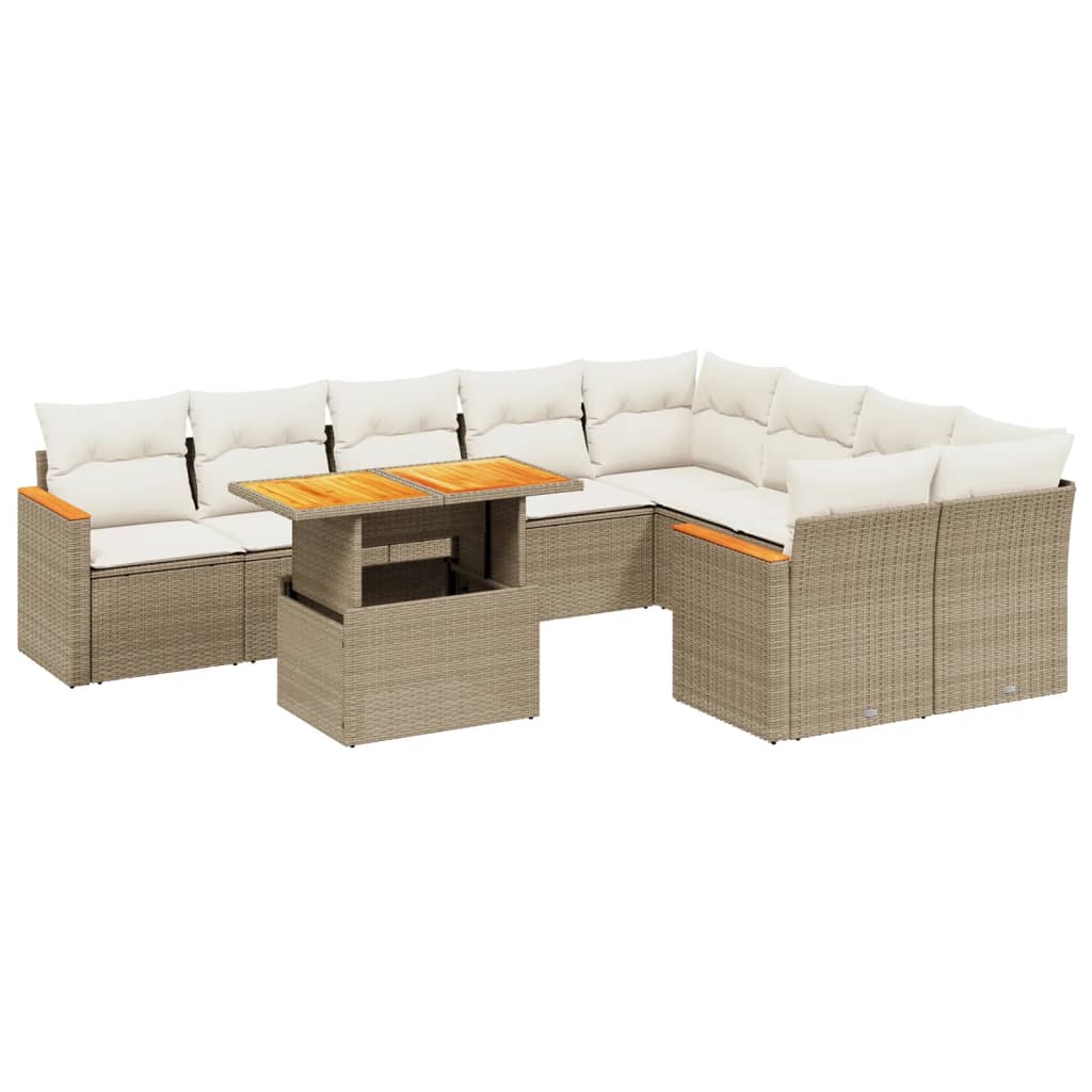 10-tlg. Garten-Sofagarnitur mit Kissen Beige Poly Rattan - Pazzar.ch