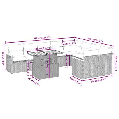 10-tlg. Garten-Sofagarnitur mit Kissen Beige Poly Rattan - Pazzar.ch