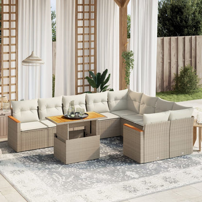 10-tlg. Garten-Sofagarnitur mit Kissen Beige Poly Rattan - Pazzar.ch