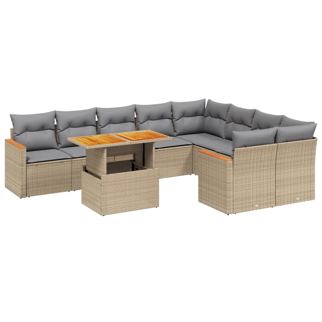 10-tlg. Garten-Sofagarnitur mit Kissen Beige Poly Rattan - Pazzar.ch