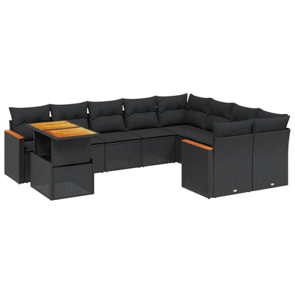 10-tlg. Garten-Sofagarnitur mit Kissen Schwarz Poly Rattan - Pazzar.ch