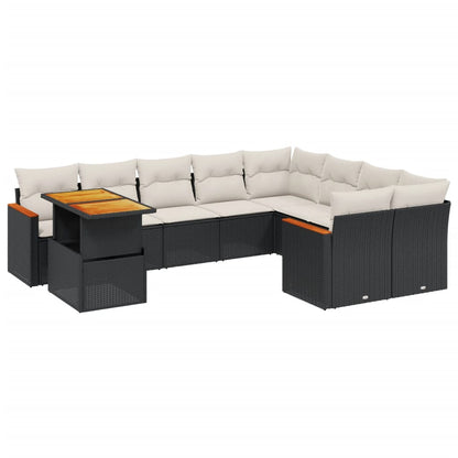 10-tlg. Garten-Sofagarnitur mit Kissen Schwarz Poly Rattan - Pazzar.ch