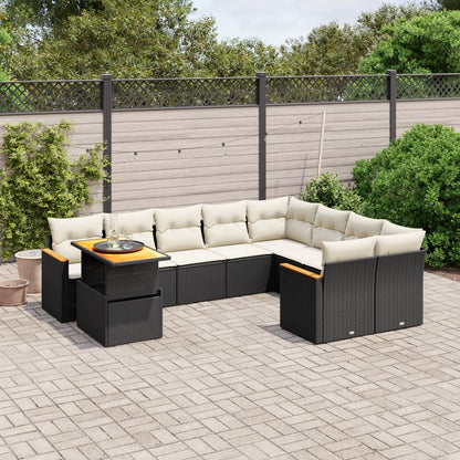 10-tlg. Garten-Sofagarnitur mit Kissen Schwarz Poly Rattan - Pazzar.ch