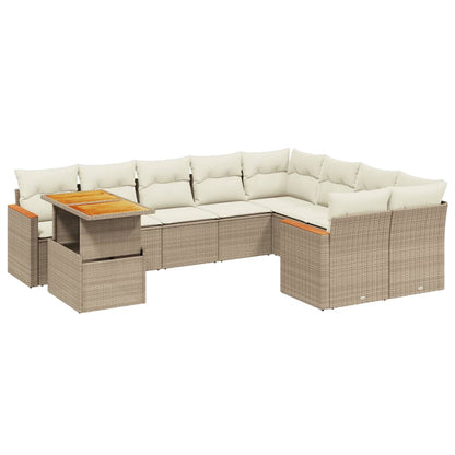 10-tlg. Garten-Sofagarnitur mit Kissen Beige Poly Rattan - Pazzar.ch