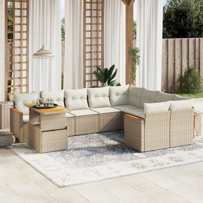 10-tlg. Garten-Sofagarnitur mit Kissen Beige Poly Rattan - Pazzar.ch