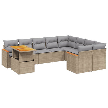 10-tlg. Garten-Sofagarnitur mit Kissen Beige Poly Rattan - Pazzar.ch