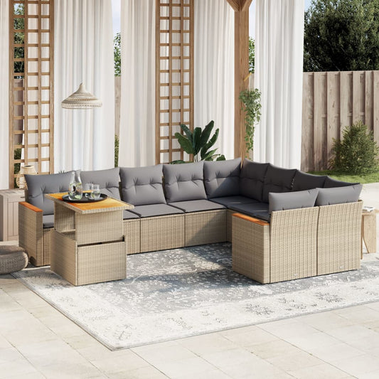 10-tlg. Garten-Sofagarnitur mit Kissen Beige Poly Rattan - Pazzar.ch