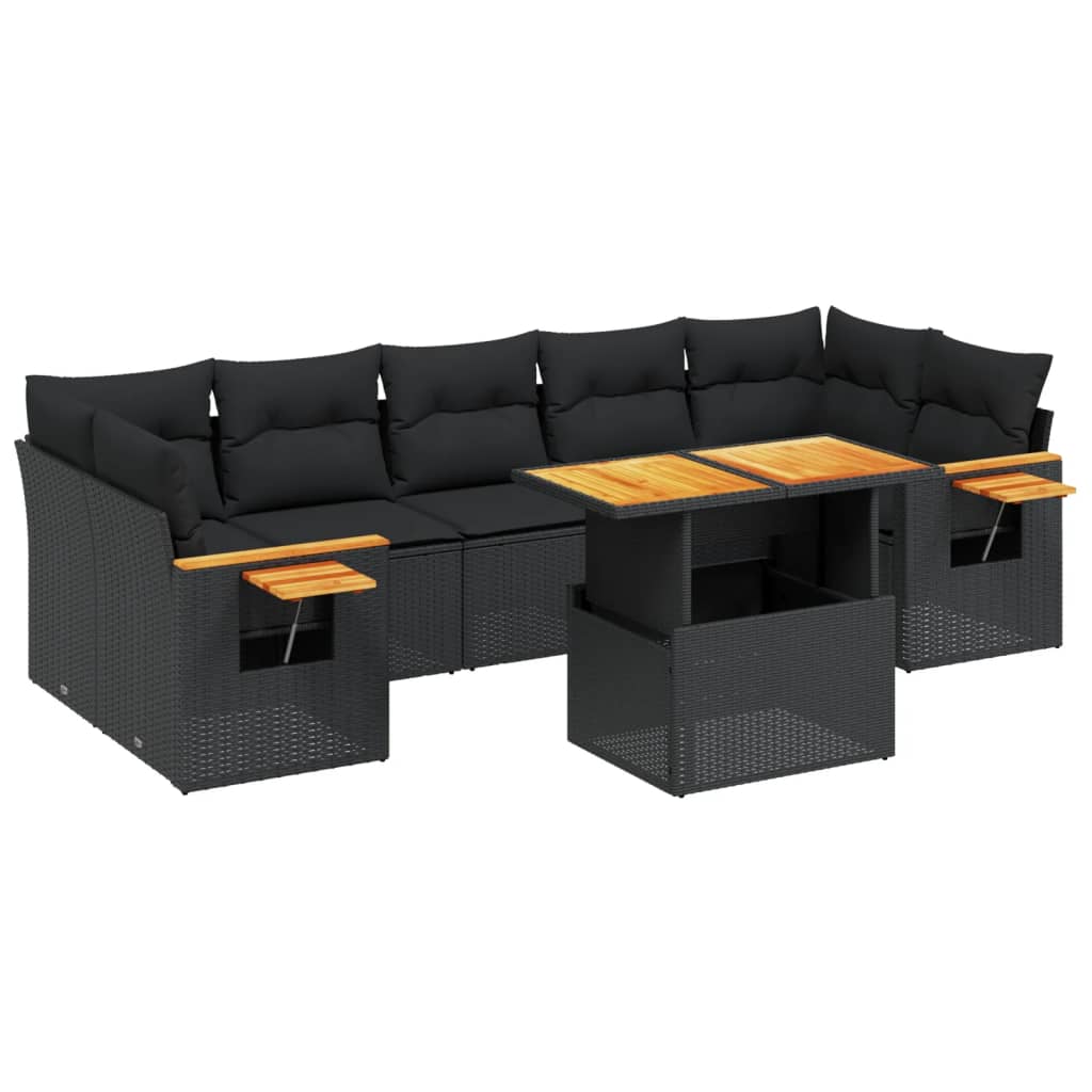 8-tlg. Garten-Sofagarnitur mit Kissen Schwarz Poly Rattan - Pazzar.ch