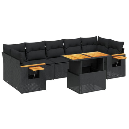 8-tlg. Garten-Sofagarnitur mit Kissen Schwarz Poly Rattan - Pazzar.ch