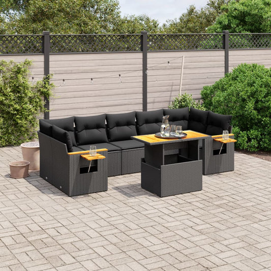 8-tlg. Garten-Sofagarnitur mit Kissen Schwarz Poly Rattan - Pazzar.ch