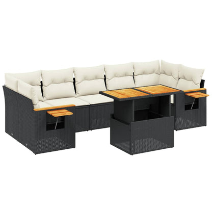 8-tlg. Garten-Sofagarnitur mit Kissen Schwarz Poly Rattan - Pazzar.ch