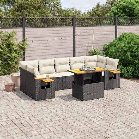 8-tlg. Garten-Sofagarnitur mit Kissen Schwarz Poly Rattan - Pazzar.ch