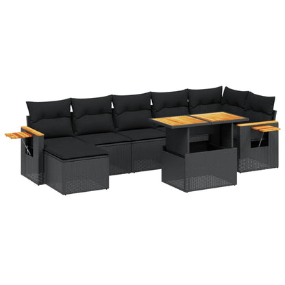8-tlg. Garten-Sofagarnitur mit Kissen Schwarz Poly Rattan - Pazzar.ch