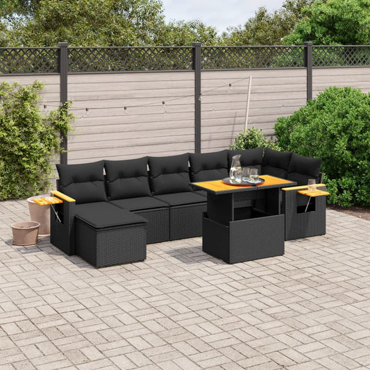 8-tlg. Garten-Sofagarnitur mit Kissen Schwarz Poly Rattan - Pazzar.ch