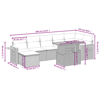 8-tlg. Garten-Sofagarnitur mit Kissen Schwarz Poly Rattan - Pazzar.ch
