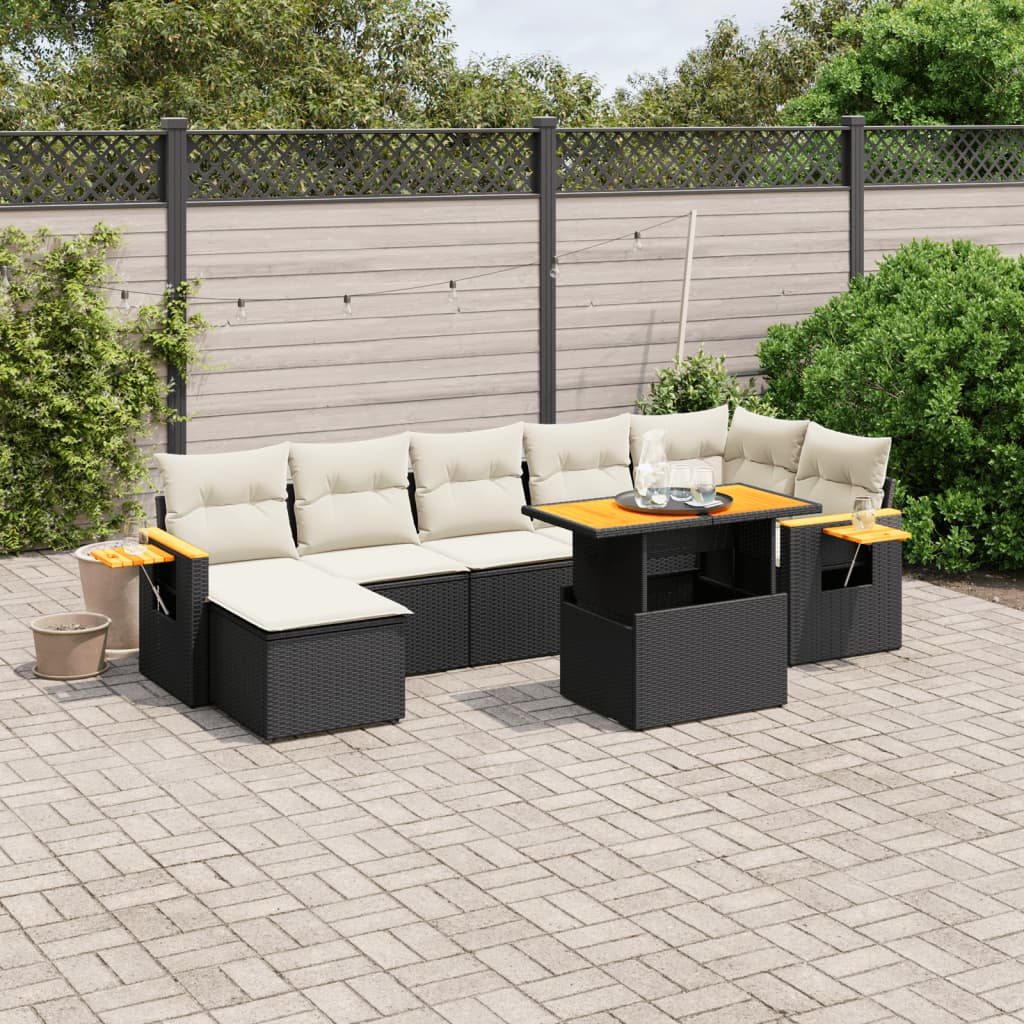 8-tlg. Garten-Sofagarnitur mit Kissen Schwarz Poly Rattan - Pazzar.ch