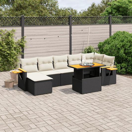 8-tlg. Garten-Sofagarnitur mit Kissen Schwarz Poly Rattan - Pazzar.ch