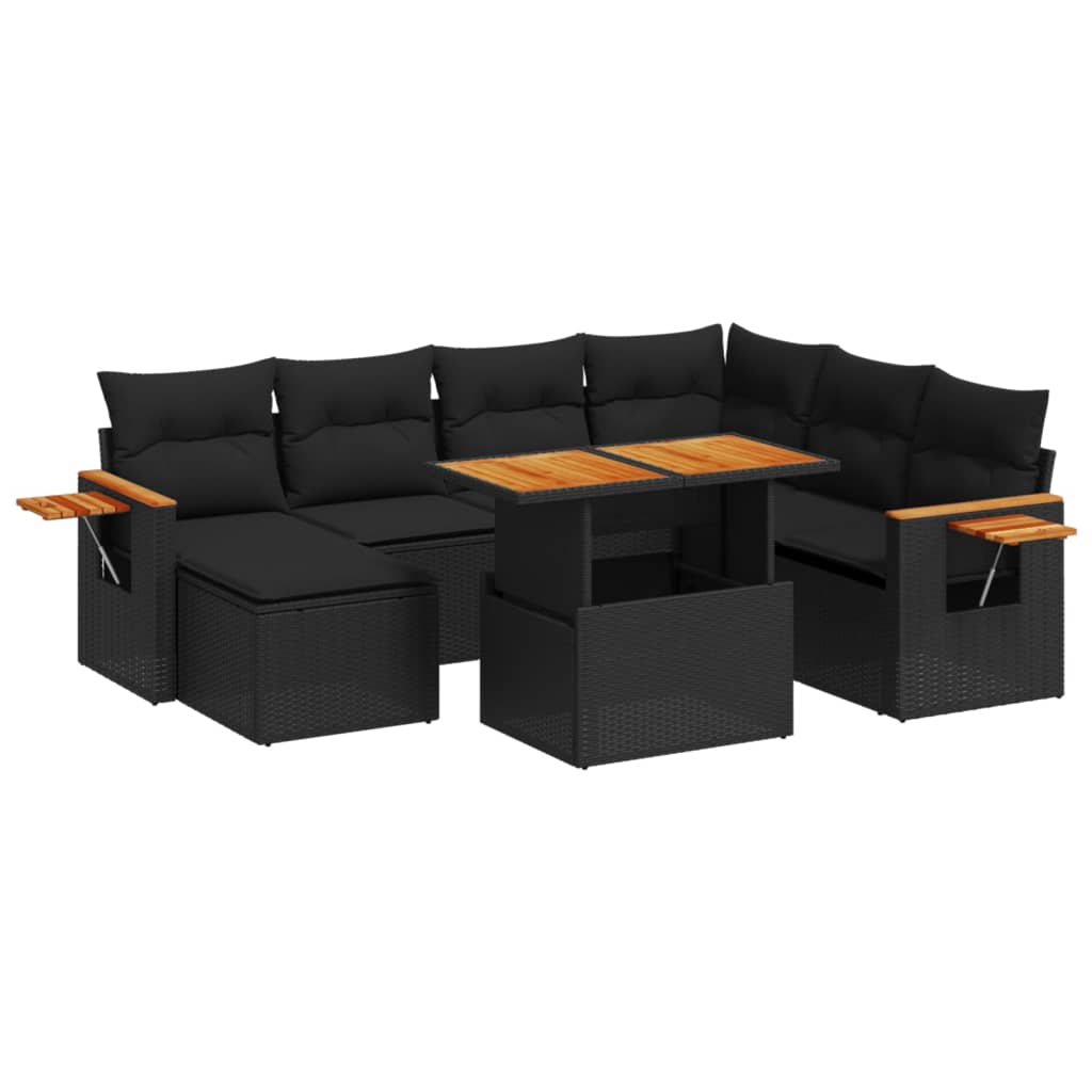8-tlg. Garten-Sofagarnitur mit Kissen Schwarz Poly Rattan - Pazzar.ch