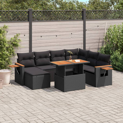 8-tlg. Garten-Sofagarnitur mit Kissen Schwarz Poly Rattan - Pazzar.ch