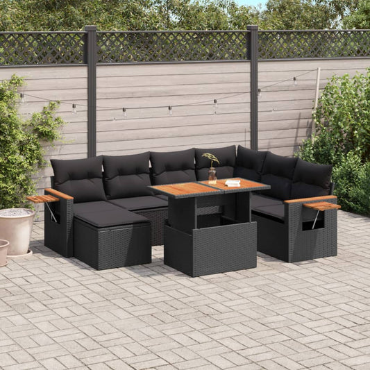 8-tlg. Garten-Sofagarnitur mit Kissen Schwarz Poly Rattan - Pazzar.ch