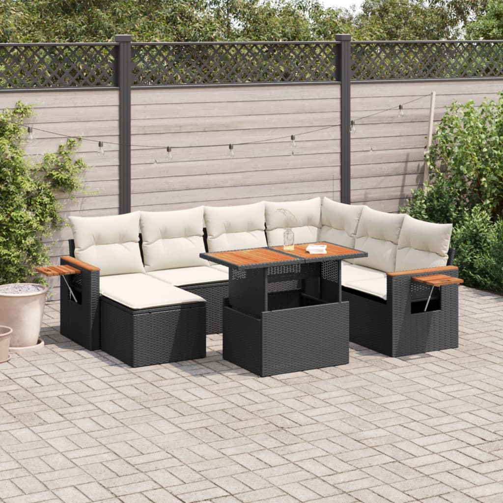 8-tlg. Garten-Sofagarnitur mit Kissen Schwarz Poly Rattan - Pazzar.ch