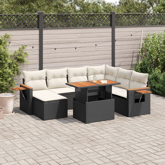 8-tlg. Garten-Sofagarnitur mit Kissen Schwarz Poly Rattan - Pazzar.ch