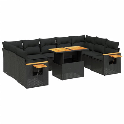 10-tlg. Garten-Sofagarnitur mit Kissen Schwarz Poly Rattan - Pazzar.ch