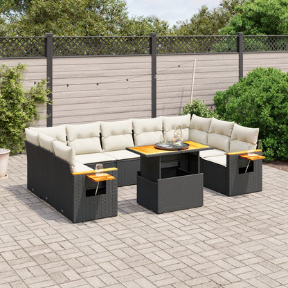 10-tlg. Garten-Sofagarnitur mit Kissen Schwarz Poly Rattan - Pazzar.ch