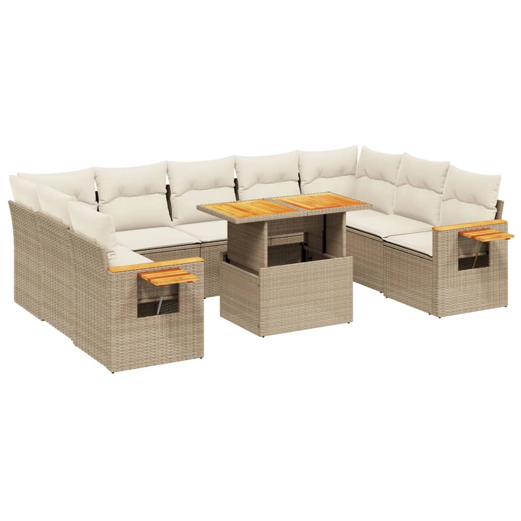 10-tlg. Garten-Sofagarnitur mit Kissen Beige Poly Rattan - Pazzar.ch