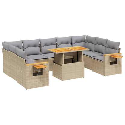 10-tlg. Garten-Sofagarnitur mit Kissen Beige Poly Rattan - Pazzar.ch