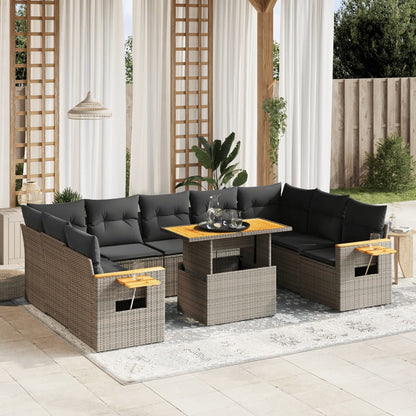 10-tlg. Garten-Sofagarnitur mit Kissen Grau Poly Rattan - Pazzar.ch