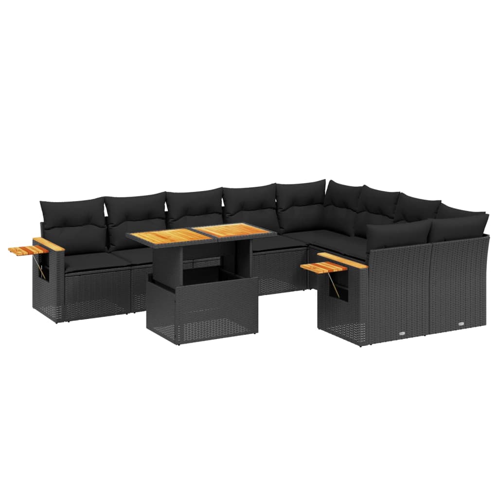 10-tlg. Garten-Sofagarnitur mit Kissen Schwarz Poly Rattan - Pazzar.ch