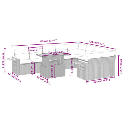 10-tlg. Garten-Sofagarnitur mit Kissen Schwarz Poly Rattan - Pazzar.ch