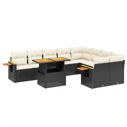 10-tlg. Garten-Sofagarnitur mit Kissen Schwarz Poly Rattan - Pazzar.ch