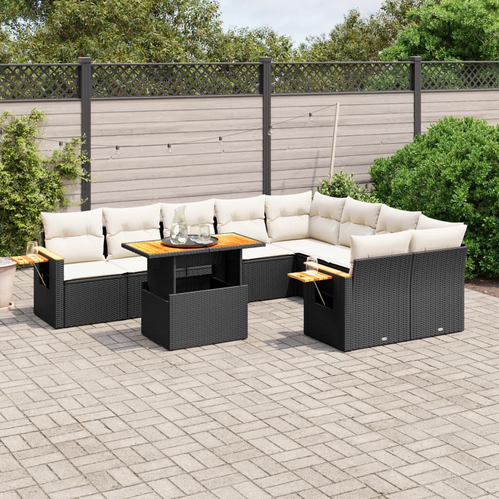 10-tlg. Garten-Sofagarnitur mit Kissen Schwarz Poly Rattan - Pazzar.ch