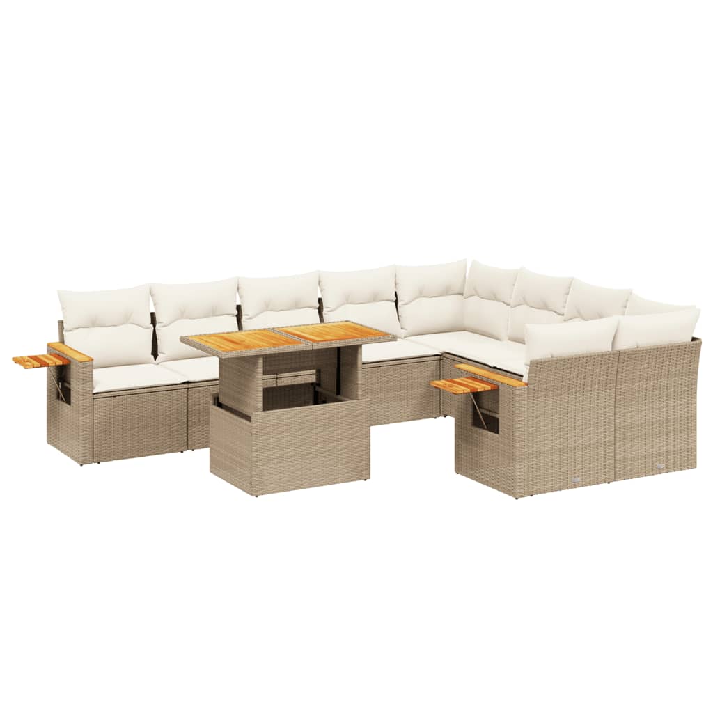 10-tlg. Garten-Sofagarnitur mit Kissen Beige Poly Rattan - Pazzar.ch