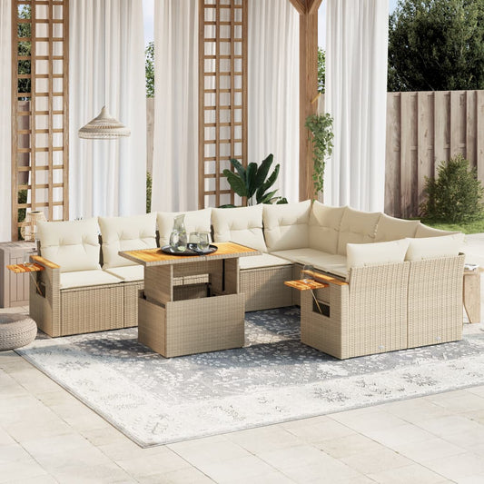 10-tlg. Garten-Sofagarnitur mit Kissen Beige Poly Rattan - Pazzar.ch