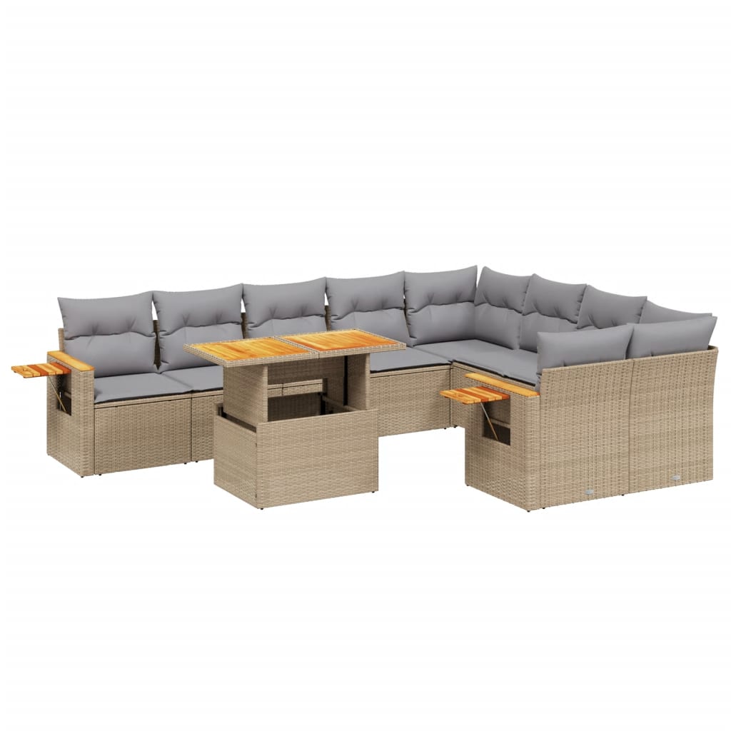 10-tlg. Garten-Sofagarnitur mit Kissen Beige Poly Rattan - Pazzar.ch