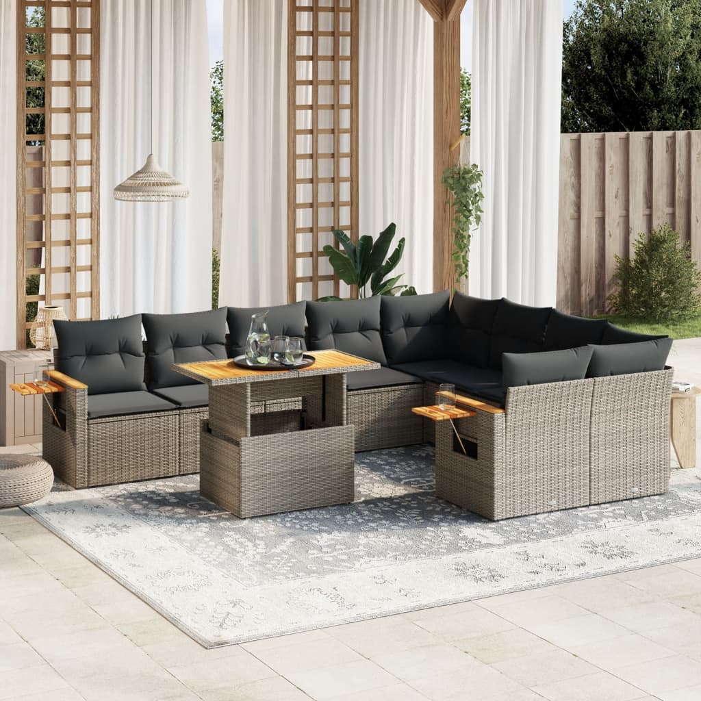 10-tlg. Garten-Sofagarnitur mit Kissen Grau Poly Rattan - Pazzar.ch