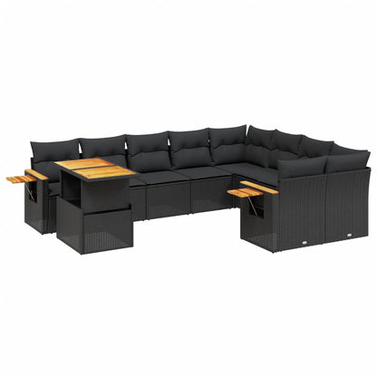 10-tlg. Garten-Sofagarnitur mit Kissen Schwarz Poly Rattan - Pazzar.ch