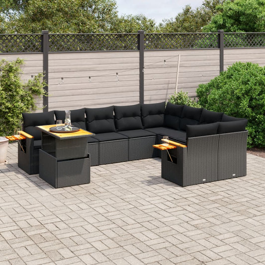 10-tlg. Garten-Sofagarnitur mit Kissen Schwarz Poly Rattan - Pazzar.ch