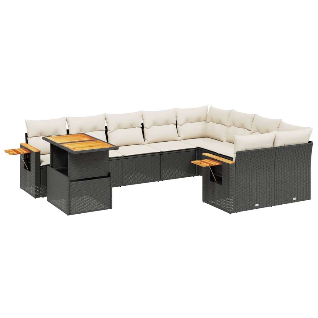 10-tlg. Garten-Sofagarnitur mit Kissen Schwarz Poly Rattan - Pazzar.ch